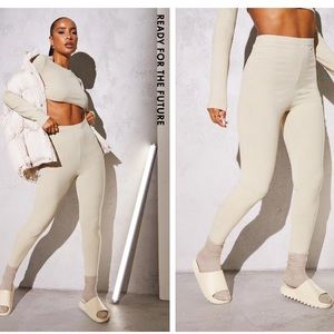 PLT RENEW Beige Rib High Waisted Leggings